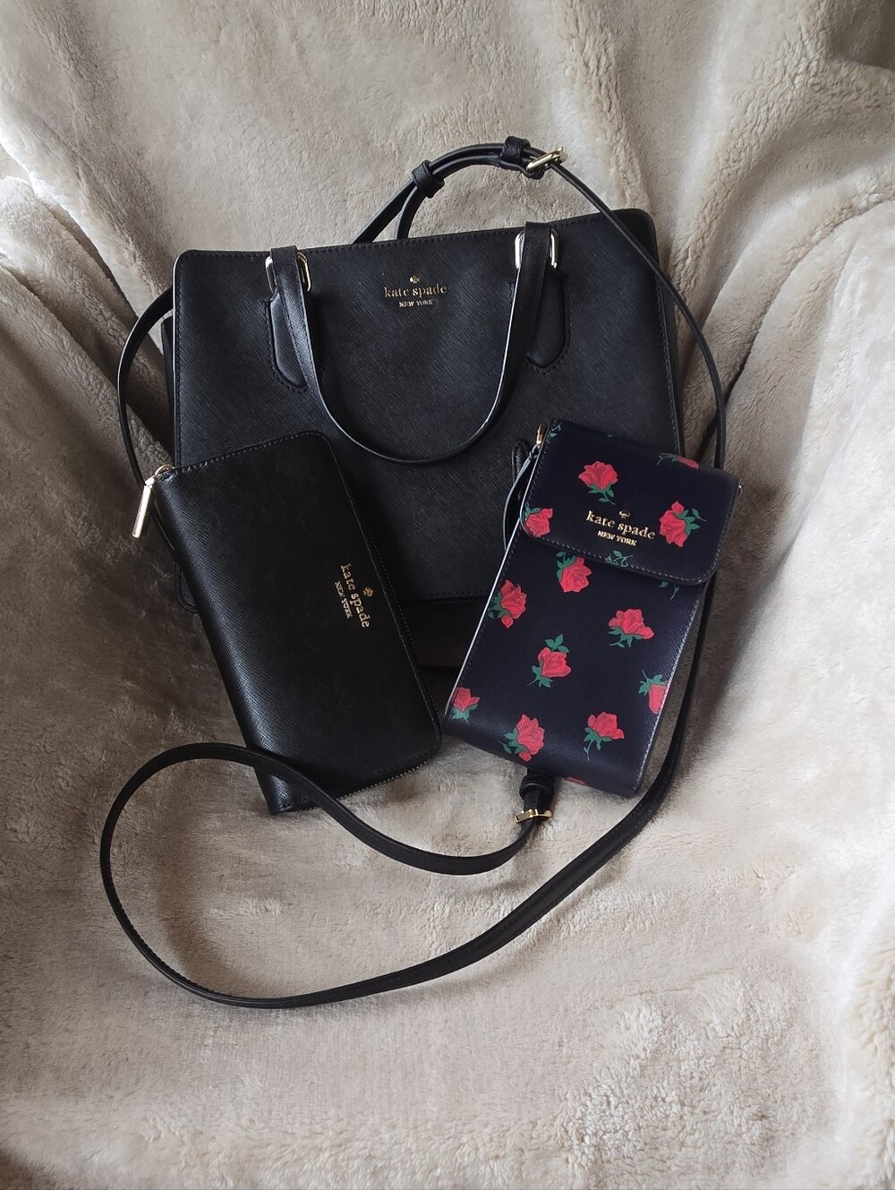 EUC Kate Spade ♤ Black Satchel & Wallet & Black Rose Crossbody Wallet SHIPS FREE
